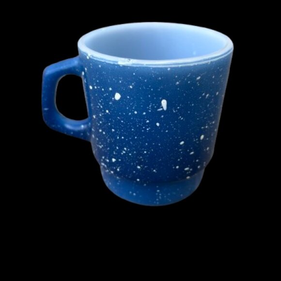 Vintage Anchor Hocking Fire King Blue White Speckled Stackable D-Handle Mug - Picture 3 of 3